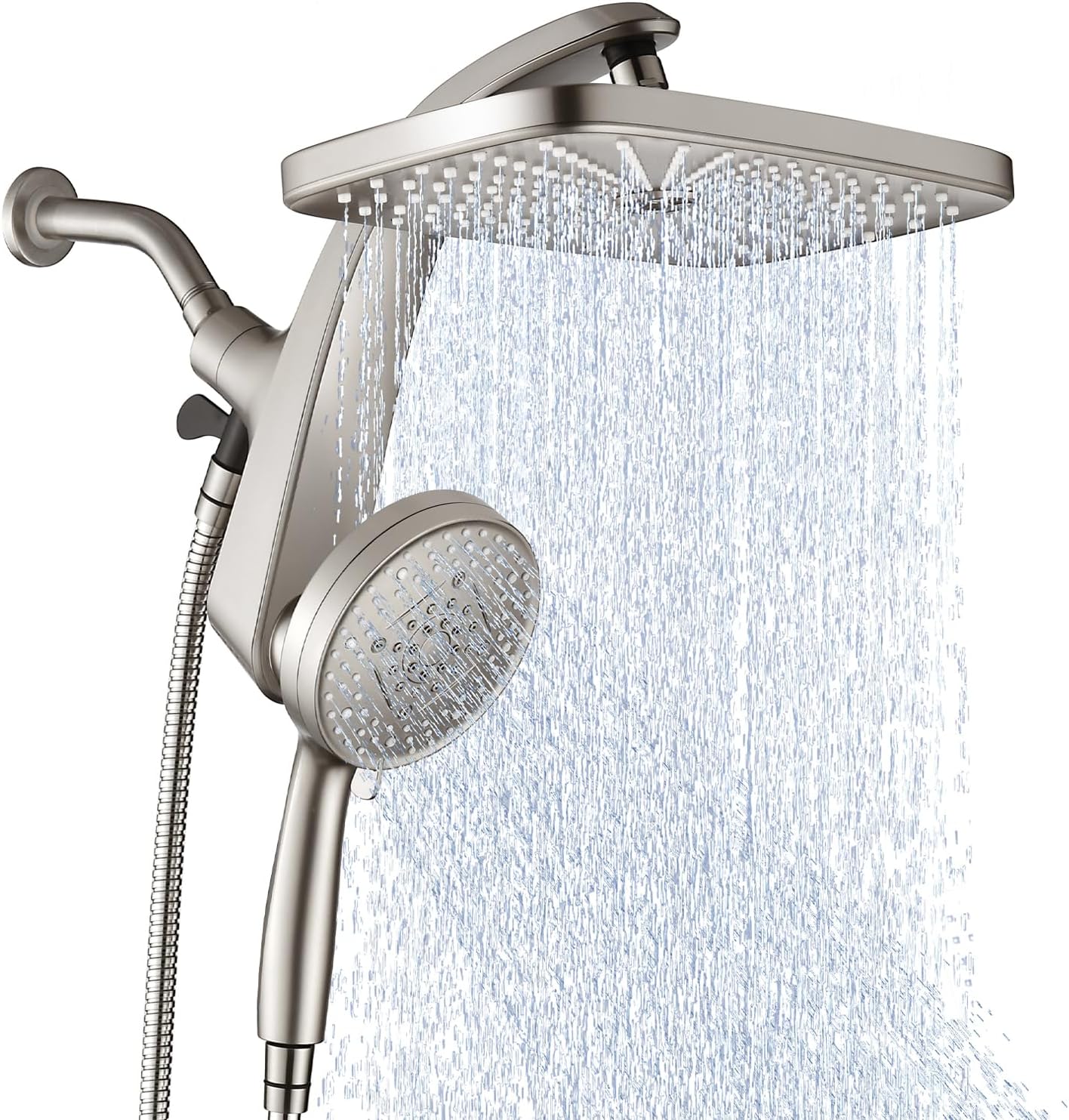 High Pressure Rain Shower Head: Upgrade Shower Heads with Handheld Spray Combo with Fixed Showerhead and 10 Sprays Handheld Shower Head, Detachable Shower head Built-in Magnetic Docking and Power Jets