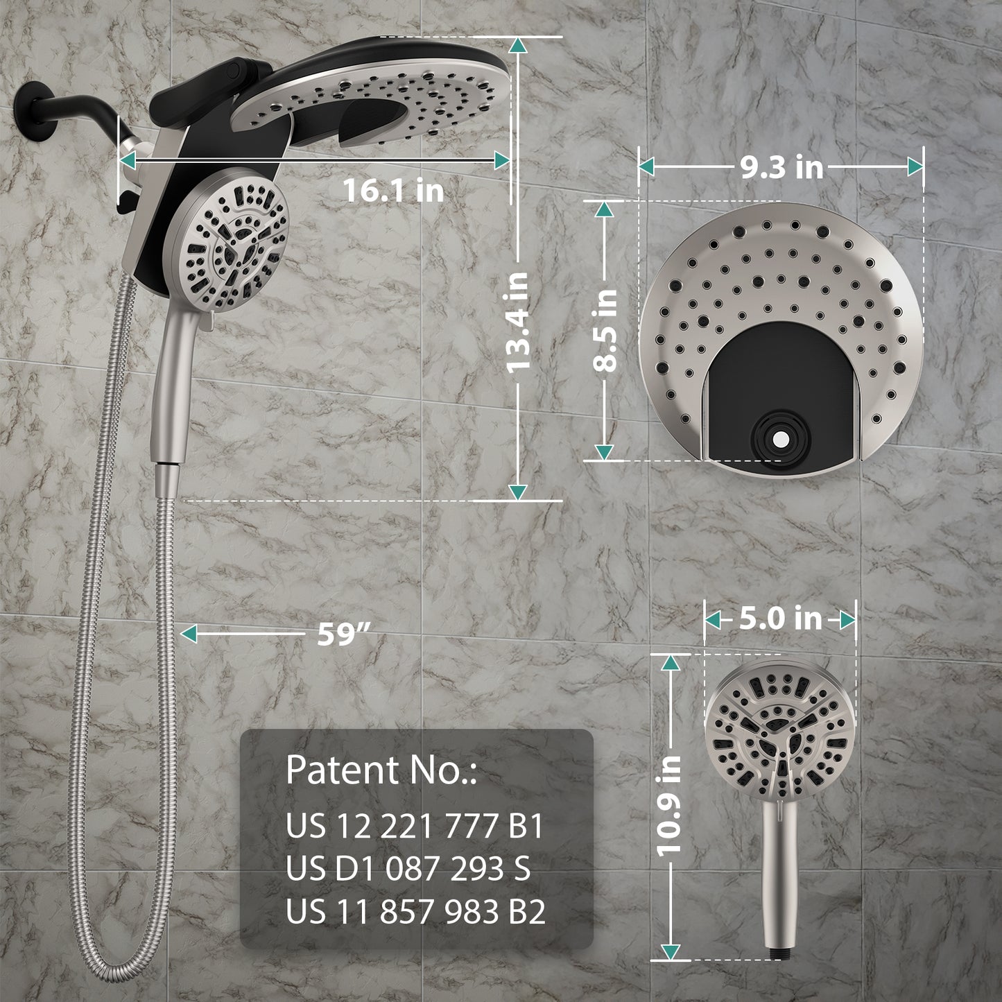 Rain Shower Head with Handheld: Foldable High Pressure Shower Heads with Handheld Spray Combo, 9 Spray Settings/Modes Hand Held Showerhead Dual Rainfall Shower Head Built-in Magnetic Docking and Jet