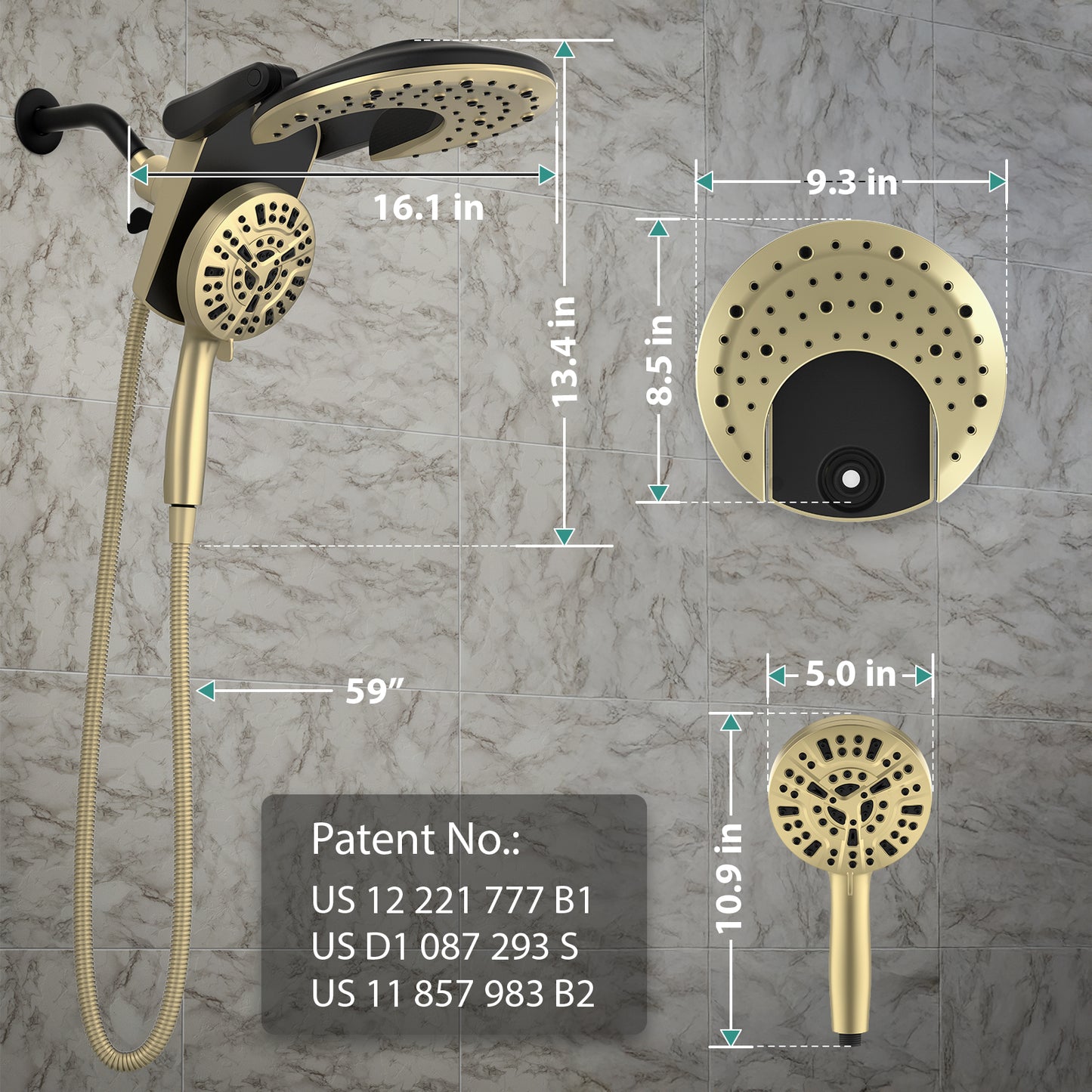 Rain Shower Head with Handheld: Foldable High Pressure Shower Heads with Handheld Spray Combo, 9 Spray Settings/Modes Hand Held Showerhead Dual Rainfall Shower Head Built-in Magnetic Docking and Jets