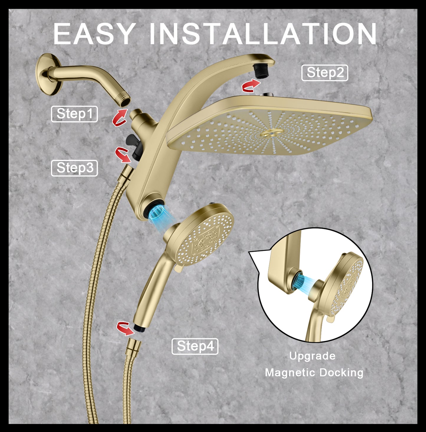 High Pressure Rain Shower Head: Upgrade Shower Heads with Handheld Spray Combo with Fixed Showerhead and 10 Sprays Handheld Shower Head, Detachable Shower head Built-in Power Jets