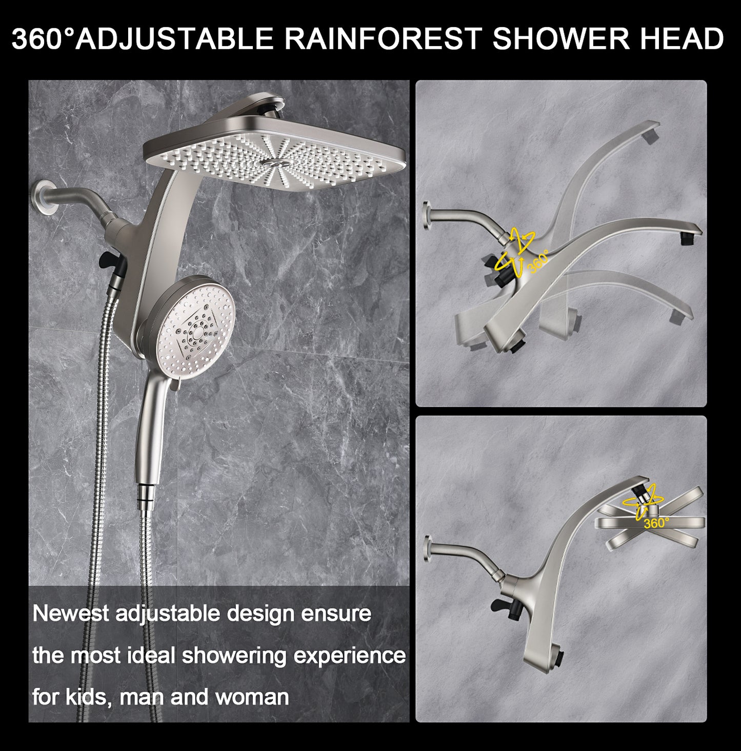 High Pressure Rain Shower Head: Upgrade Shower Heads with Handheld Spray Combo with Fixed Showerhead and 10 Sprays Handheld Shower Head, Detachable Showerheads Built-in Magnetic Docking and Power Jets