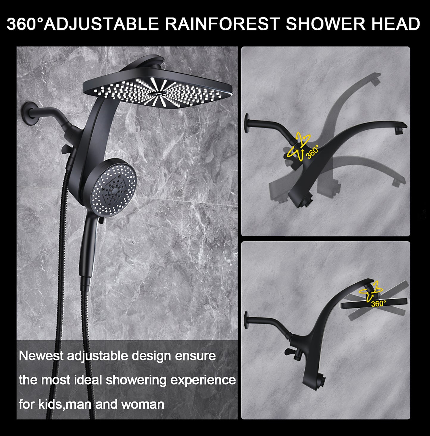High Pressure Rain Shower Head: Upgrade Shower Heads with Handheld Spray Combo with Fixed Showerhead and 10 Sprays Handheld Shower Head, Detachable Showerheads Built-in Magnetic Docking and Power Jets