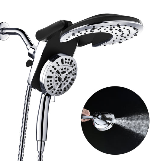 Rain Shower Head with Handheld: Foldable High Pressure Shower Heads with Handheld Spray Combo, 9 Spray Settings/Modes Hand Held Showerhead Dual Rainfall Shower Head Built-in Magnetic Docking and Jets