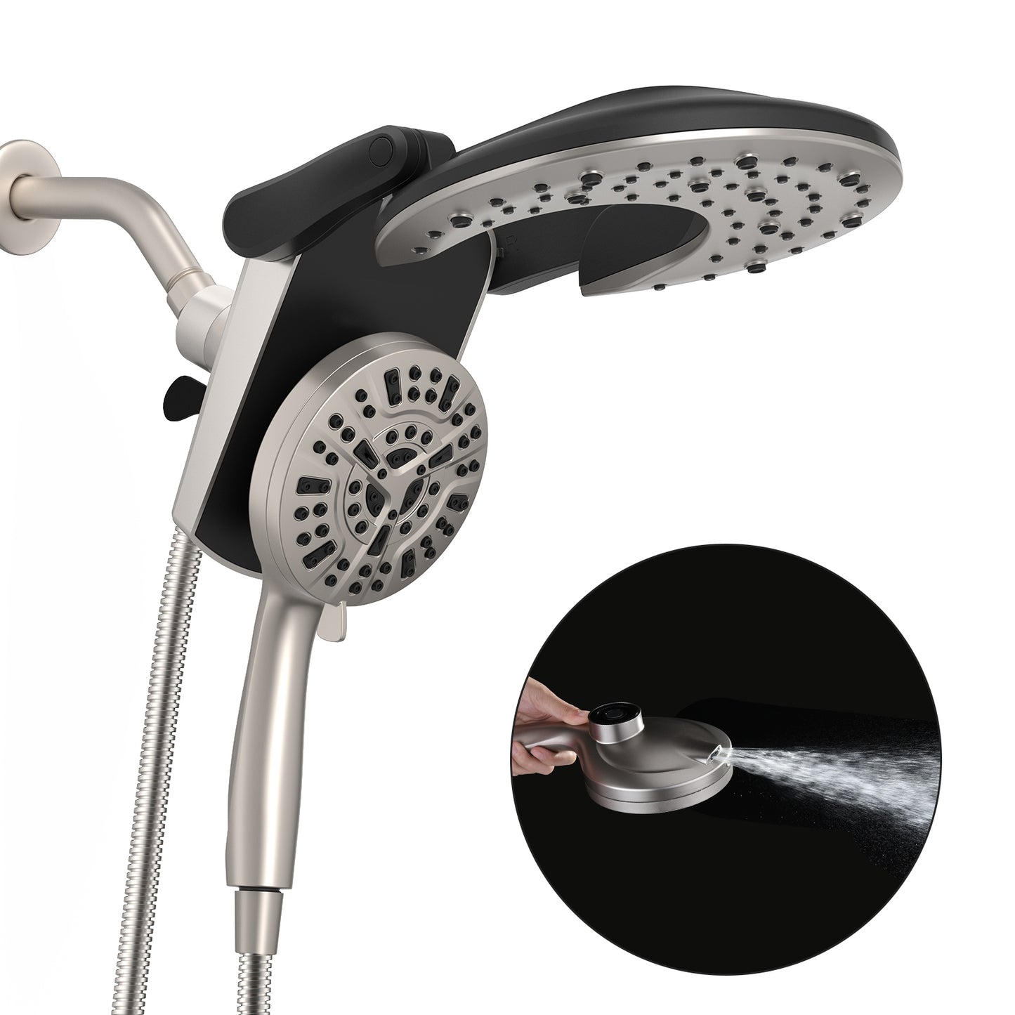 Rain Shower Head with Handheld: Foldable High Pressure Shower Heads with Handheld Spray Combo, 9 Spray Settings/Modes Hand Held Showerhead Dual Rainfall Shower Head Built-in Magnetic Docking and Jet