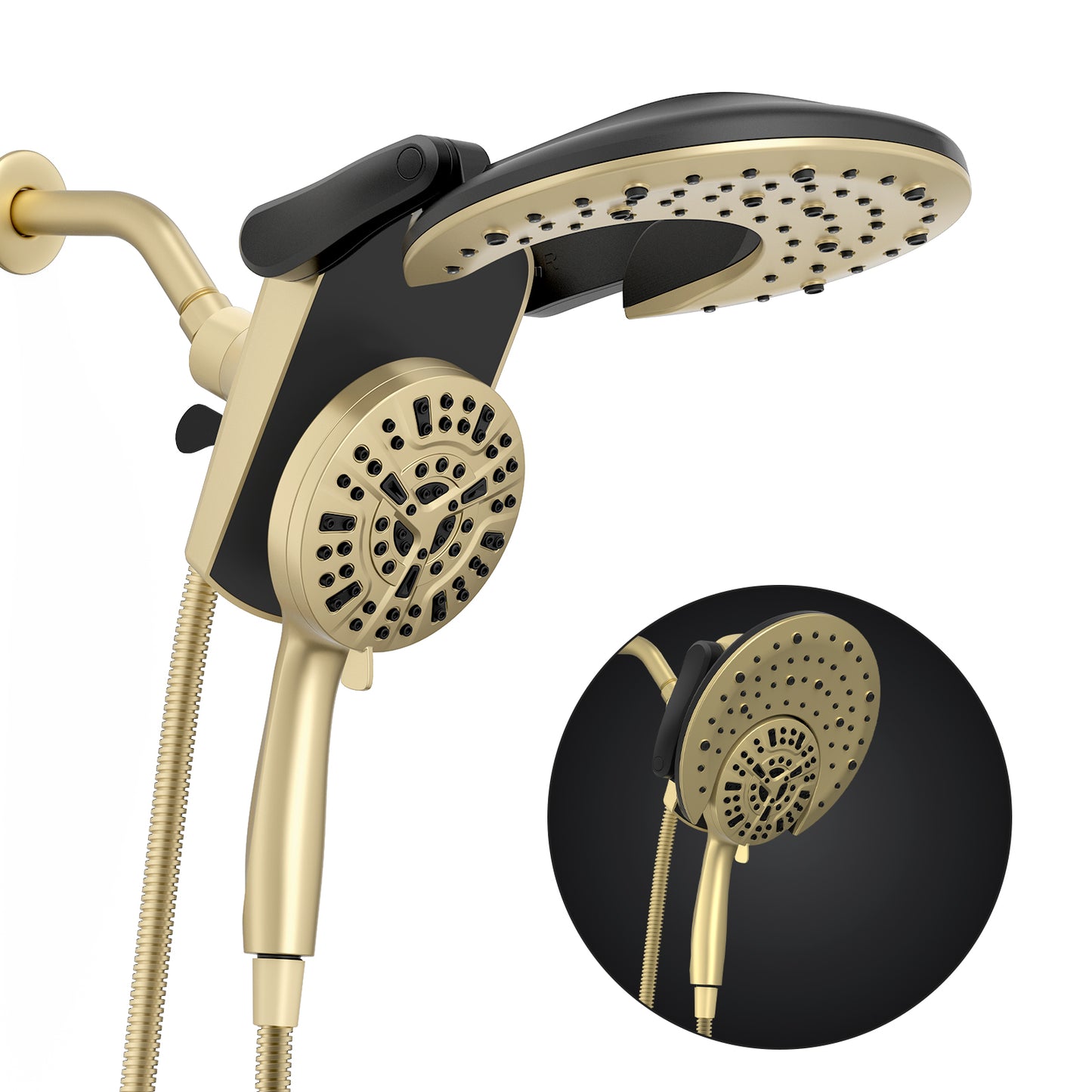 Rain Shower Head with Handheld: Foldable High Pressure Shower Heads with Handheld Spray Combo, 9 Spray Settings/Modes Hand Held Showerhead Dual Rainfall Shower Head Built-in Magnetic Docking and Jets