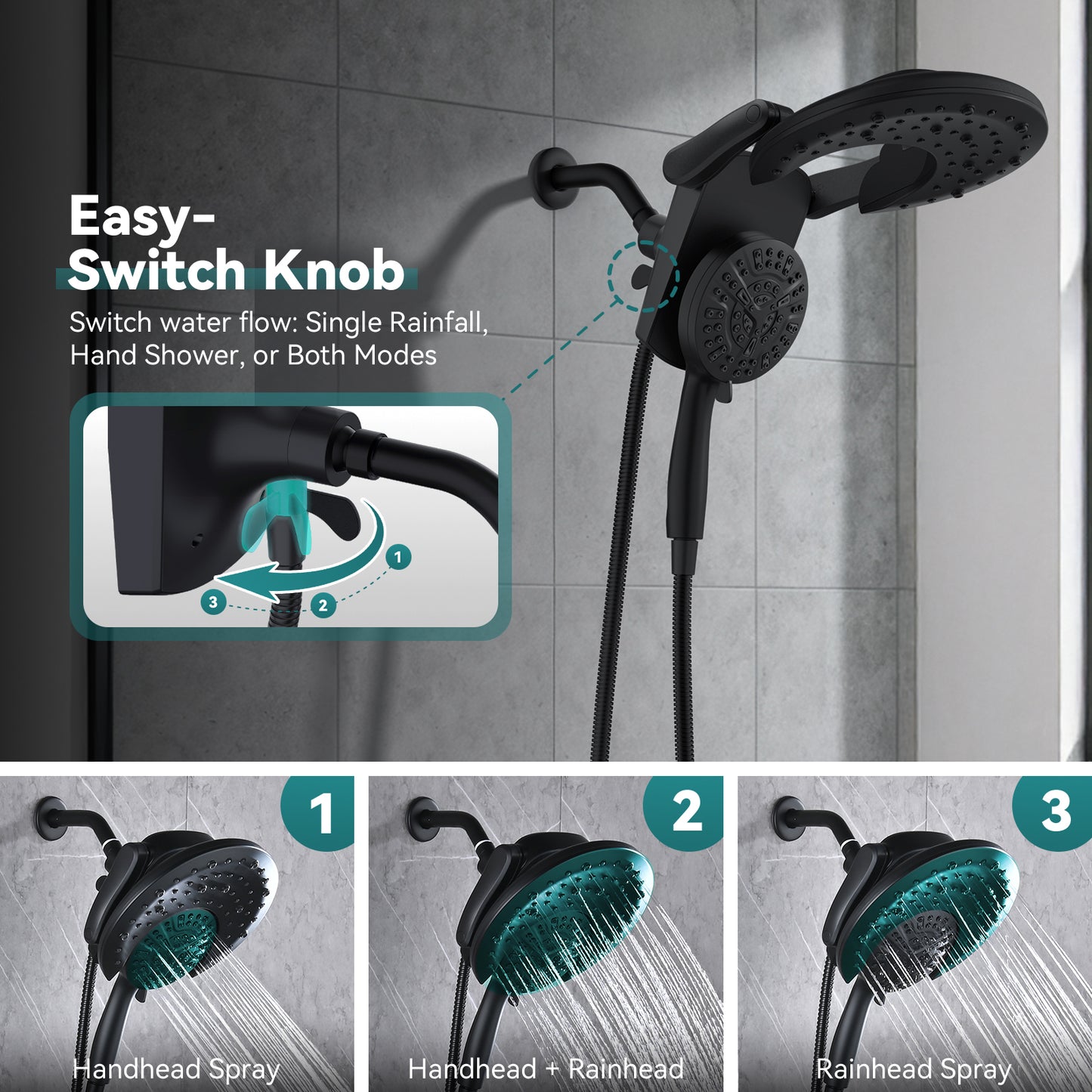 Rain Shower Head with Handheld: Foldable High Pressure Shower Heads with Handheld Spray Combo, 9 Spray Settings/Modes Hand Held Showerhead Dual Rainfall Shower Head Built-in Magnetic Docking and Jets