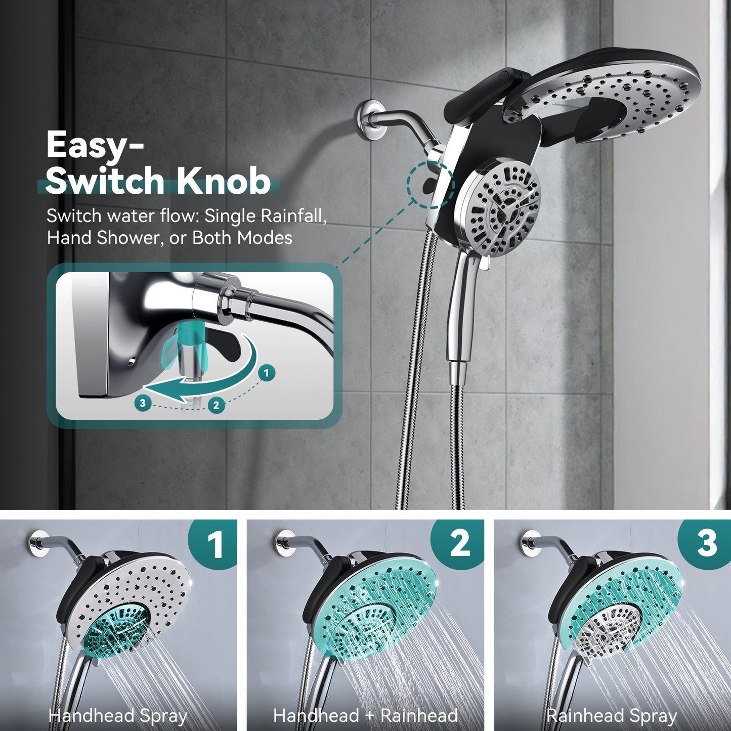 Rain Shower Head with Handheld: Foldable High Pressure Shower Heads with Handheld Spray Combo, 9 Spray Settings/Modes Hand Held Showerhead Dual Rainfall Shower Head Built-in Magnetic Docking and Jets