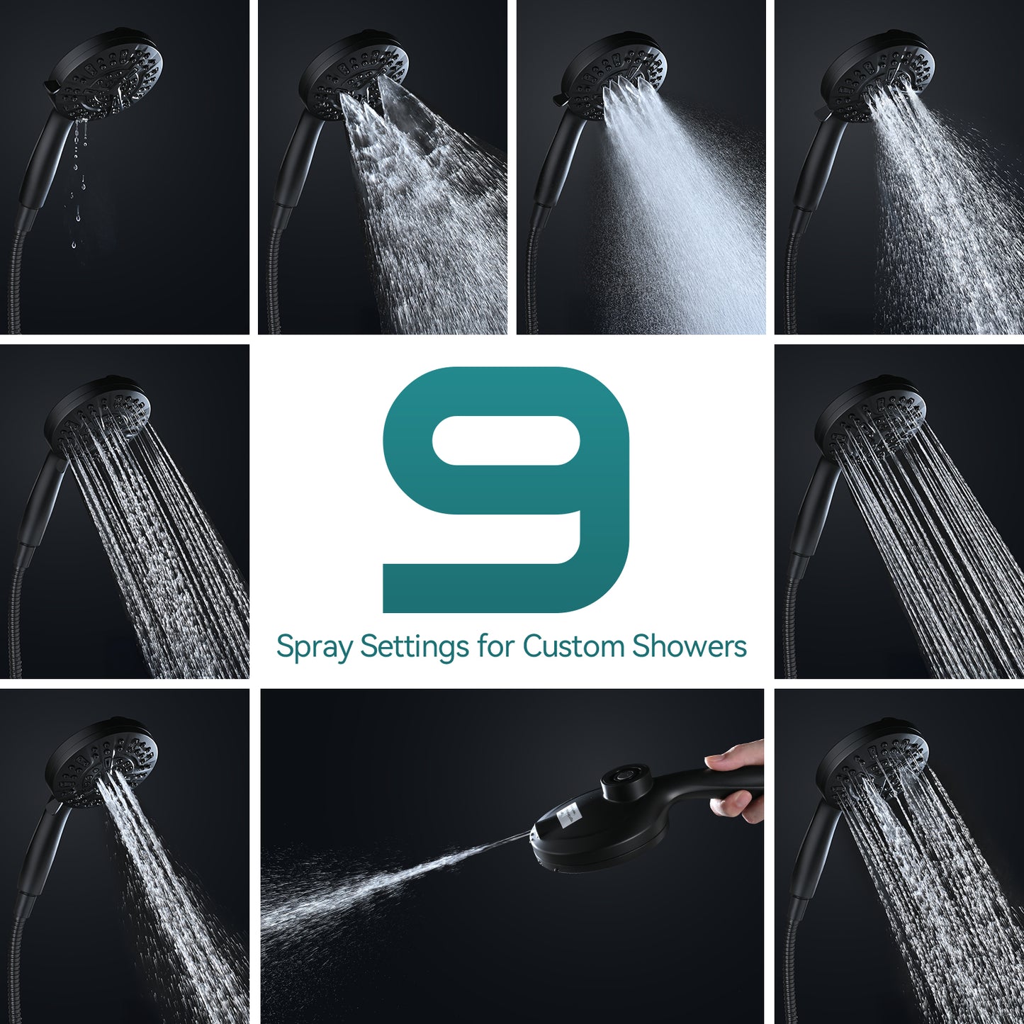 Rain Shower Head with Handheld: Foldable High Pressure Shower Heads with Handheld Spray Combo, 9 Spray Settings/Modes Hand Held Showerhead Dual Rainfall Shower Head Built-in Magnetic Docking and Jets