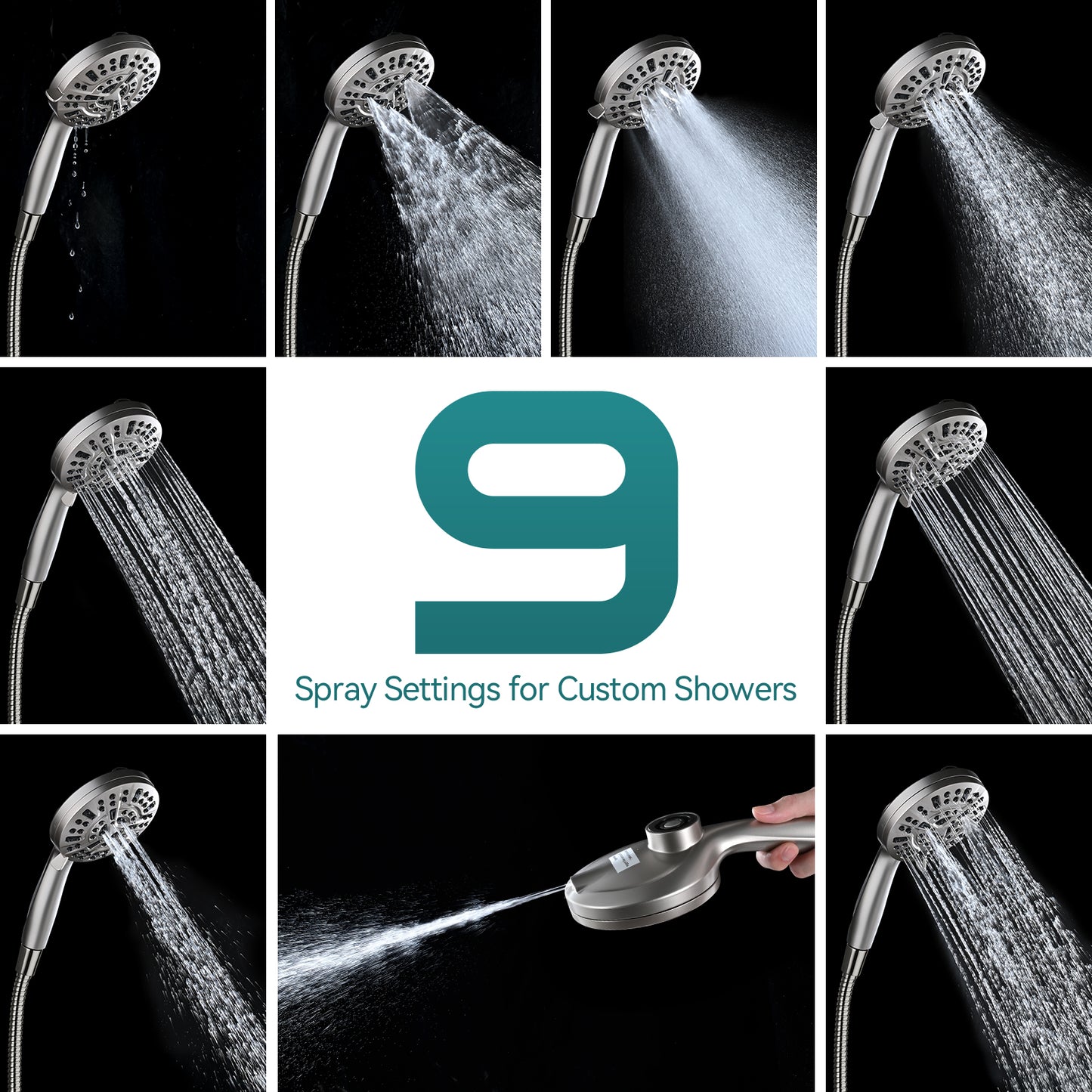 Rain Shower Head with Handheld: Foldable High Pressure Shower Heads with Handheld Spray Combo, 9 Spray Settings/Modes Hand Held Showerhead Dual Rainfall Shower Head Built-in Magnetic Docking and Jet
