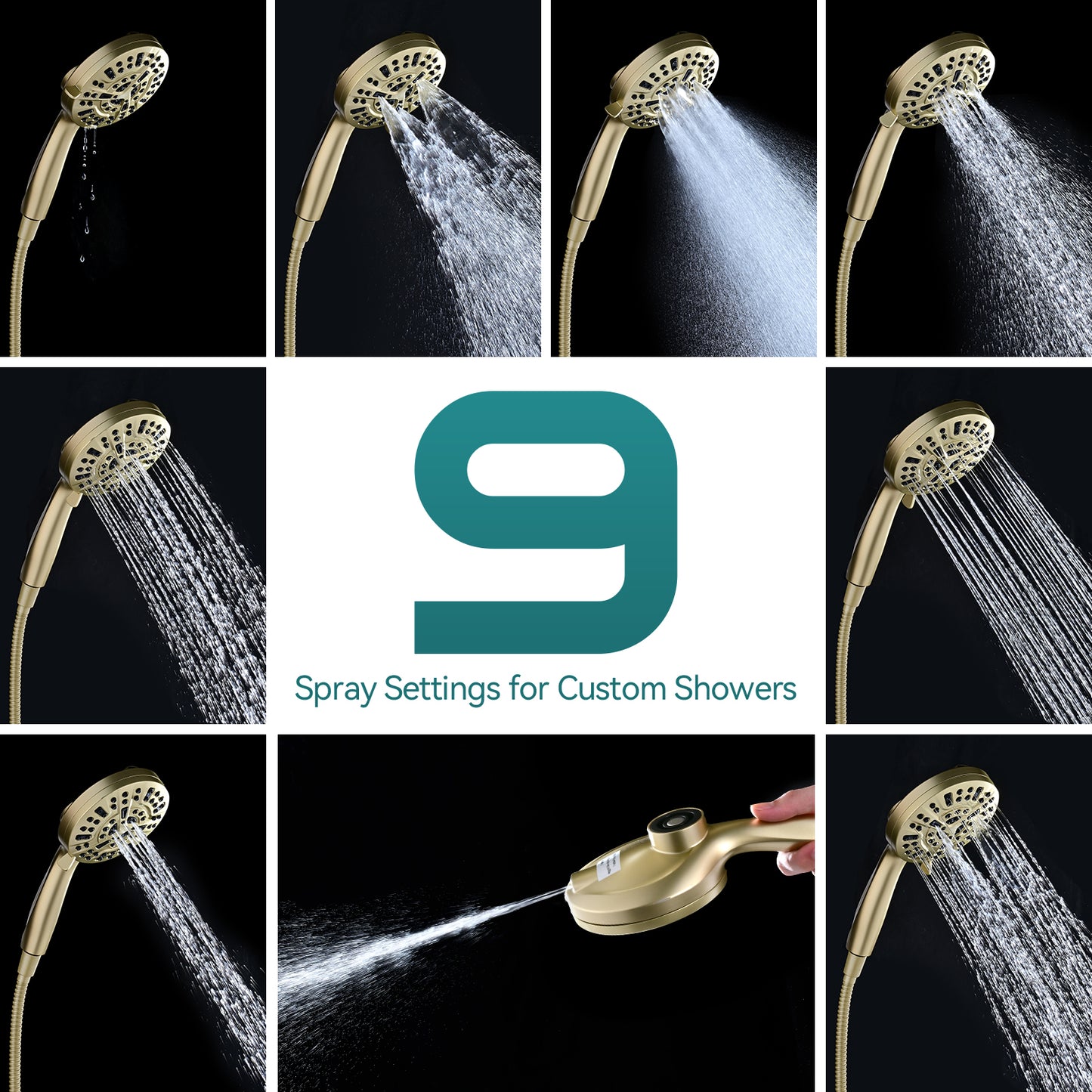 Rain Shower Head with Handheld: Foldable High Pressure Shower Heads with Handheld Spray Combo, 9 Spray Settings/Modes Hand Held Showerhead Dual Rainfall Shower Head Built-in Magnetic Docking and Jets