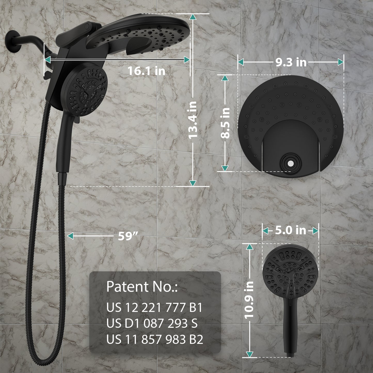 Rain Shower Head with Handheld: Foldable High Pressure Shower Heads with Handheld Spray Combo, 9 Spray Settings/Modes Hand Held Showerhead Dual Rainfall Shower Head Built-in Magnetic Docking and Jets