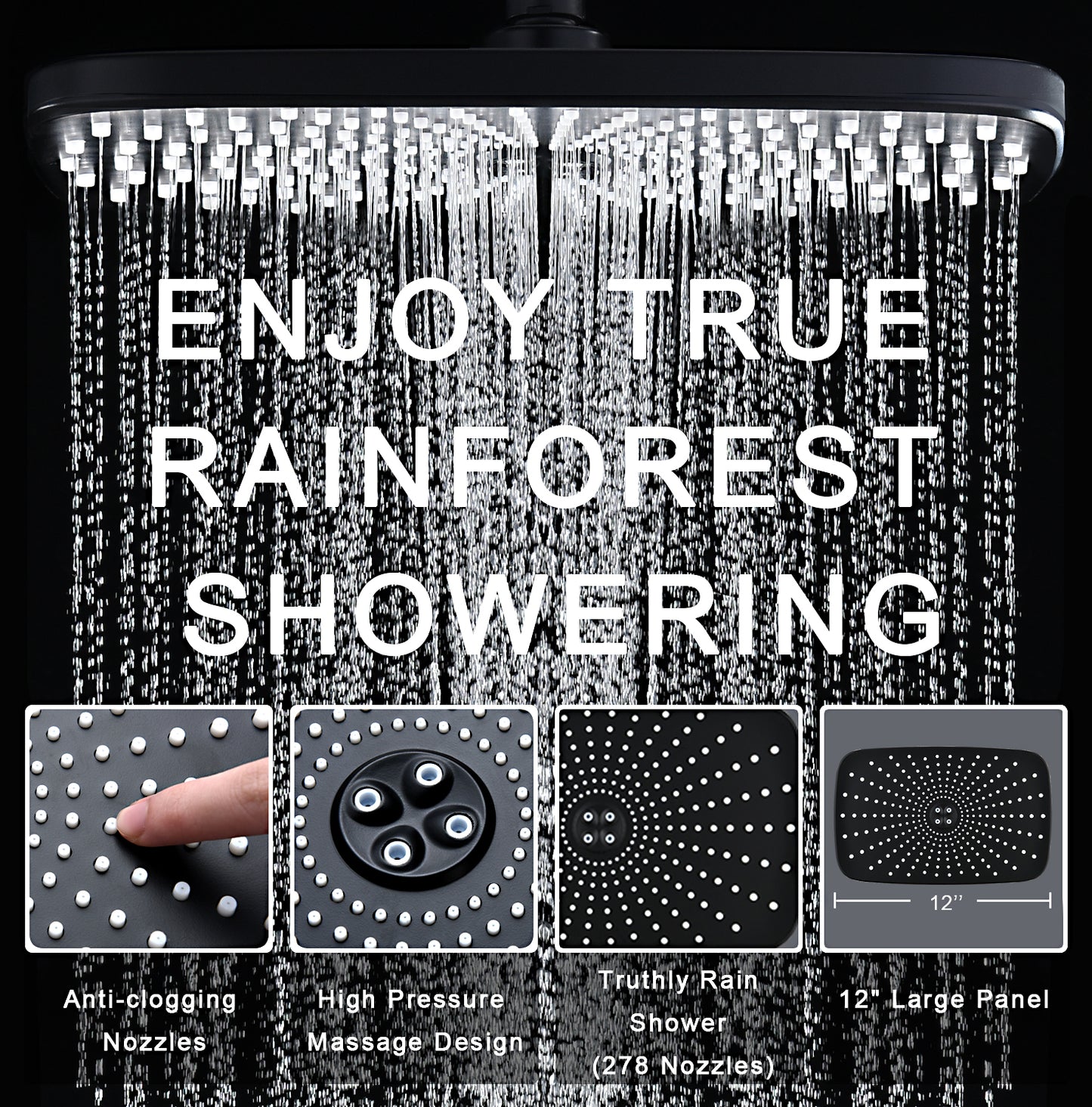 High Pressure Rain Shower Head: Upgrade Shower Heads with Handheld Spray Combo with Fixed Showerhead and 10 Sprays Handheld Shower Head, Detachable Showerheads Built-in Magnetic Docking and Power Jets