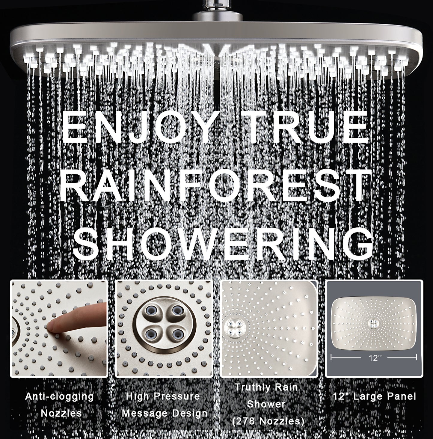 High Pressure Rain Shower Head: Upgrade Shower Heads with Handheld Spray Combo with Fixed Showerhead and 10 Sprays Handheld Shower Head, Detachable Showerheads Built-in Magnetic Docking and Power Jets